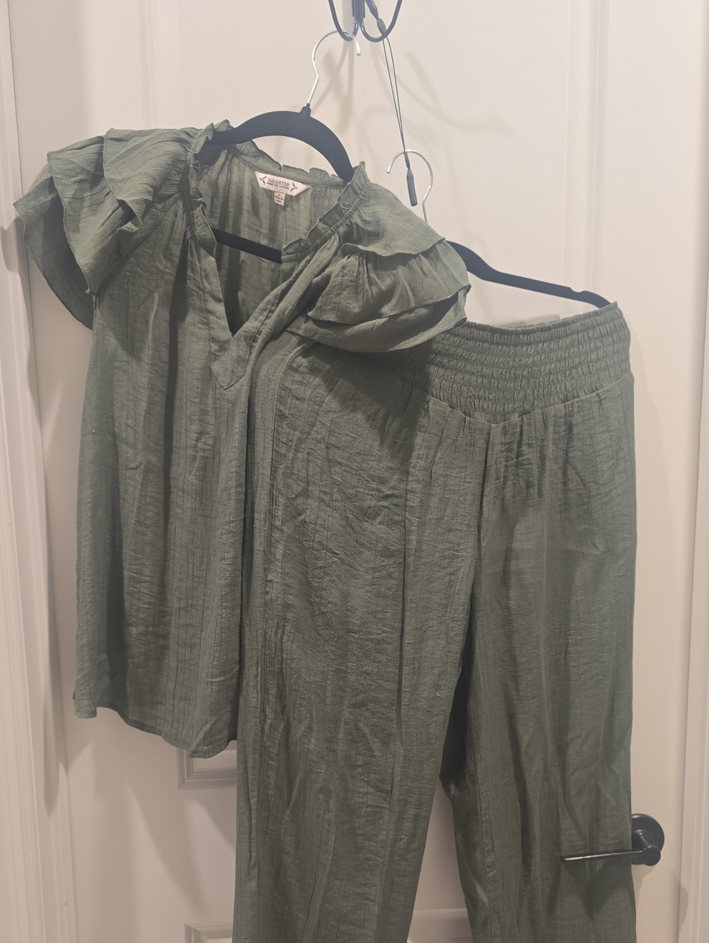 Nanette Lepore Olive Green Two-Piece Blouse and Pants Set